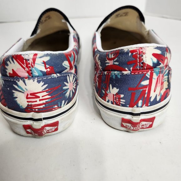 Vans Classic Slip-on Crew Graffiti Floral Red Blue Canvas Shoes Women's Size 10 - Picture 5 of 13